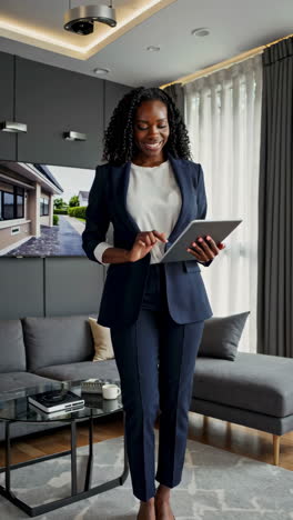 business woman using tablet in modern home