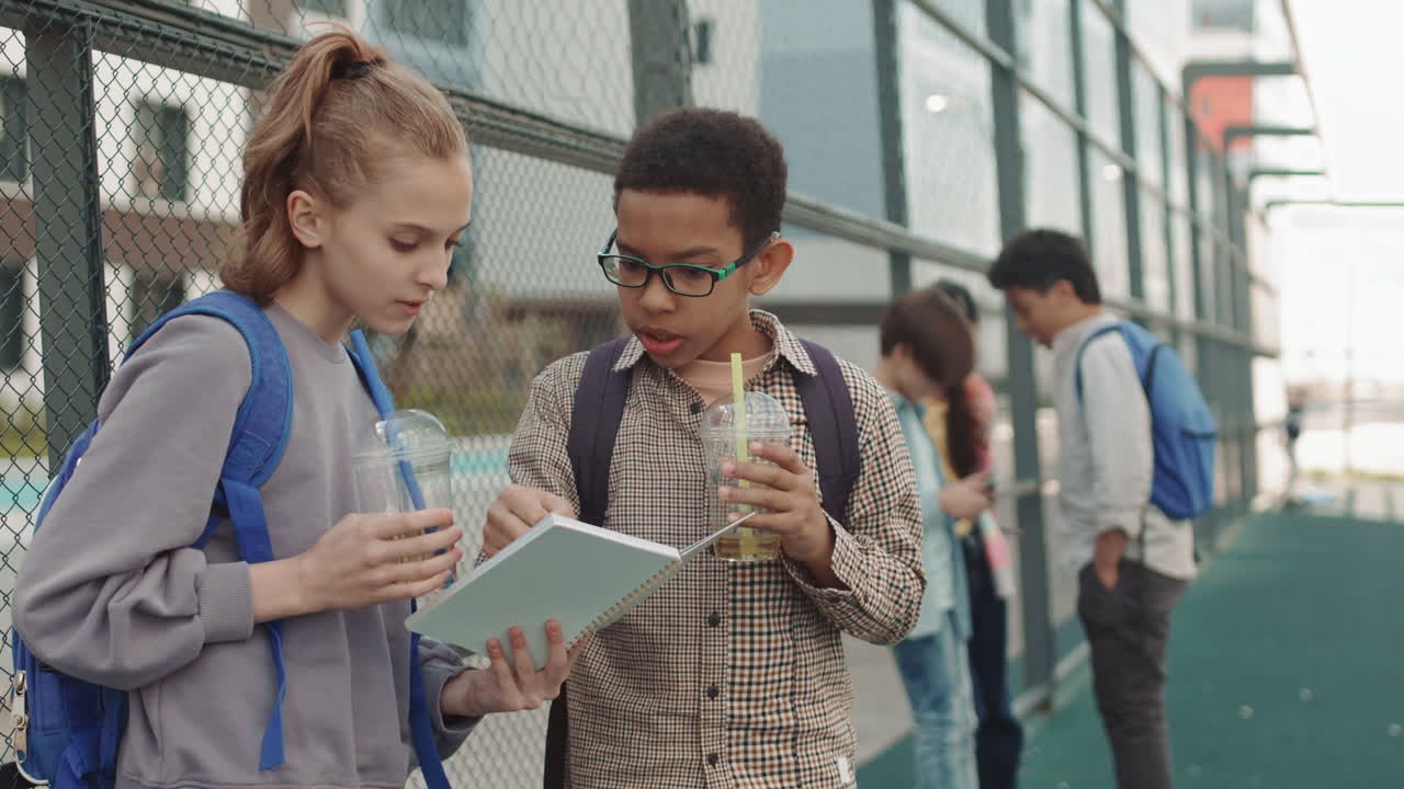 Classmates Discussing Homework Outdoors