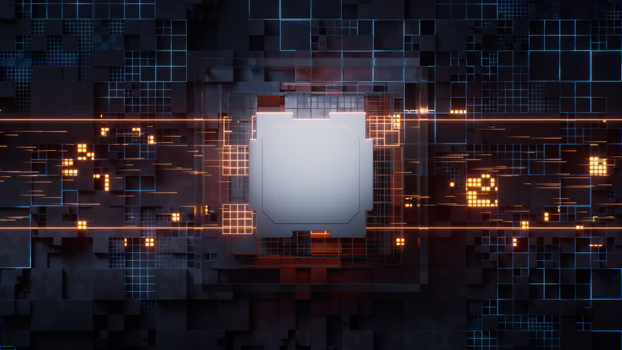 Technology circuit board and core, 3d rendering.