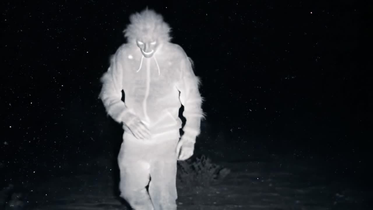 A group ventures into a dense forest at night, capturing unusual movements from an unidentified figure. Shadows and sounds create an eerie atmosphere as they navigate through the darkness.