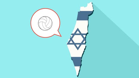 animación de una larga sombra mapa de israel con su bandera y un globo cómico con una pelota de voleibol