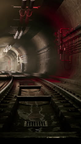 underground tunnel with train tracks and water