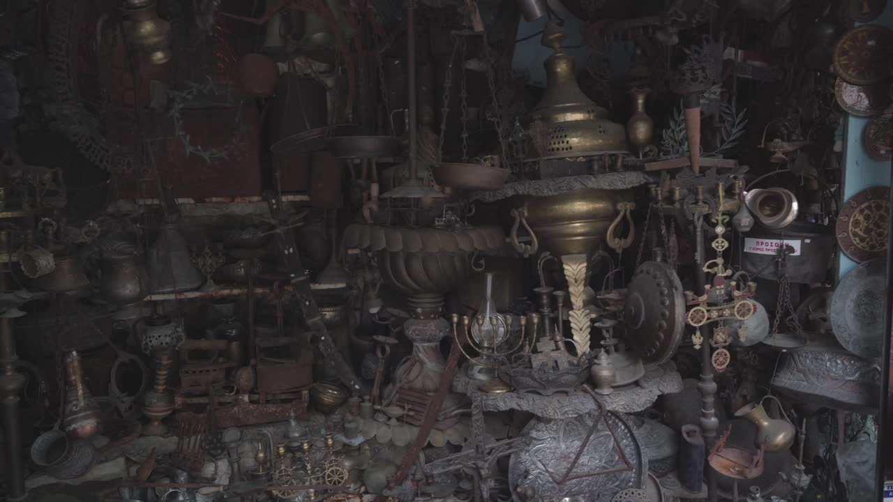 antique metal works from a street-side stall in Ioannina, Greece