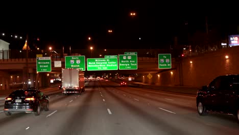 downtown, atlanta, highway traffic, at night interstate, 75, 85, underpass