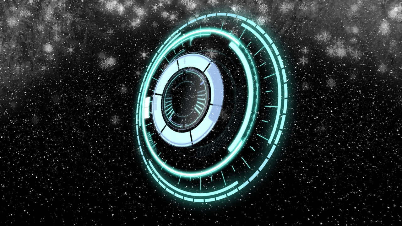 animación de una cerradura de seguridad que gira sobre la nieve que cae sobre un fondo negro