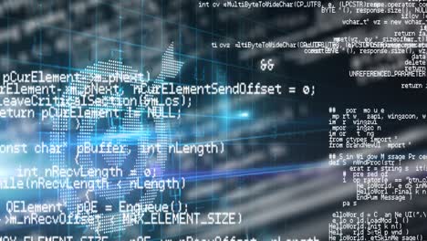 Animation-of-data-processing-with-arrow-in-target-with-glowing-grid