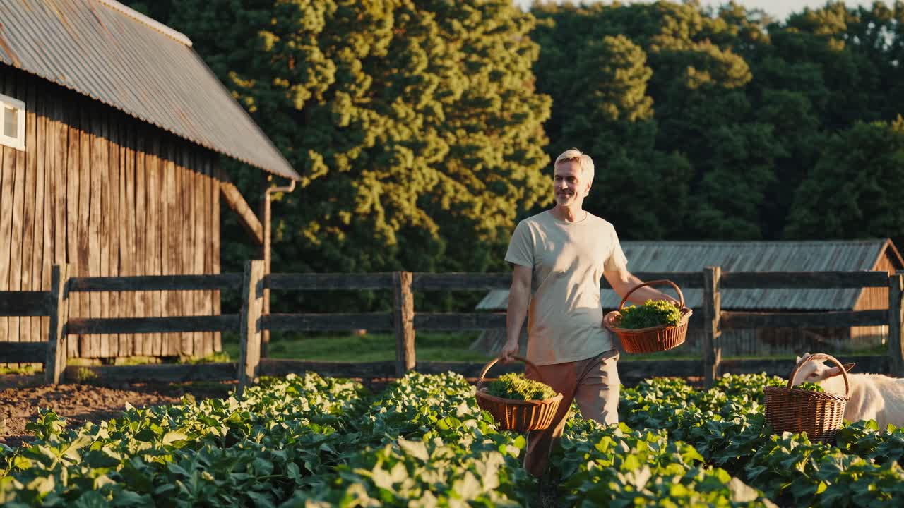 신선한 야채를 수확하는 농부