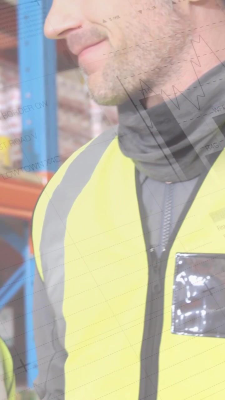 Animazione dell'elaborazione dati su persone che lavorano in un magazzino