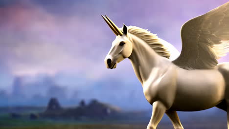 majestic winged unicorn in a mystical landscape