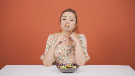 la persona que tiene dificultades para hacer dieta, come poco y es infeliz.