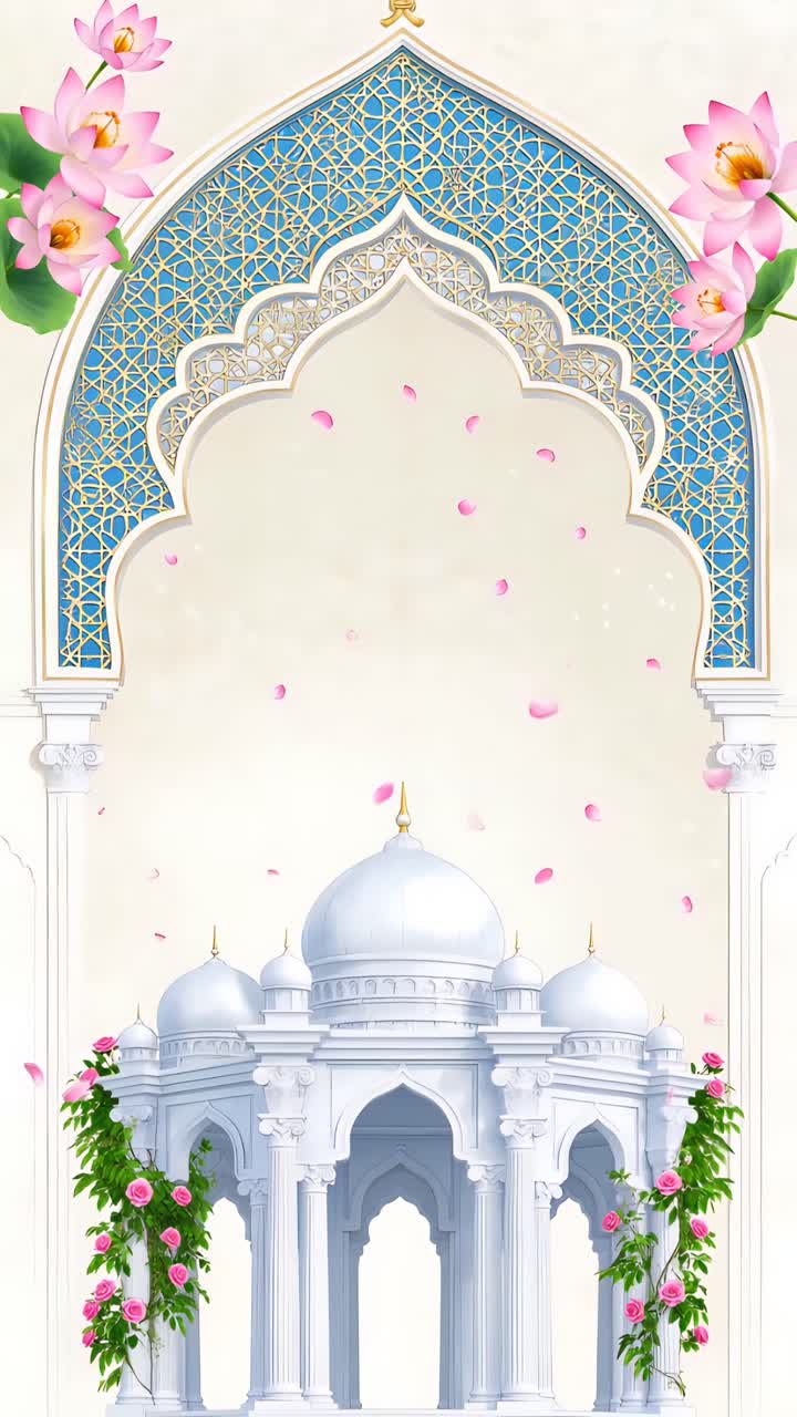 Sfondo Arco Nuziale Islamico con Loto Floreale e Padiglione Elegante 4K