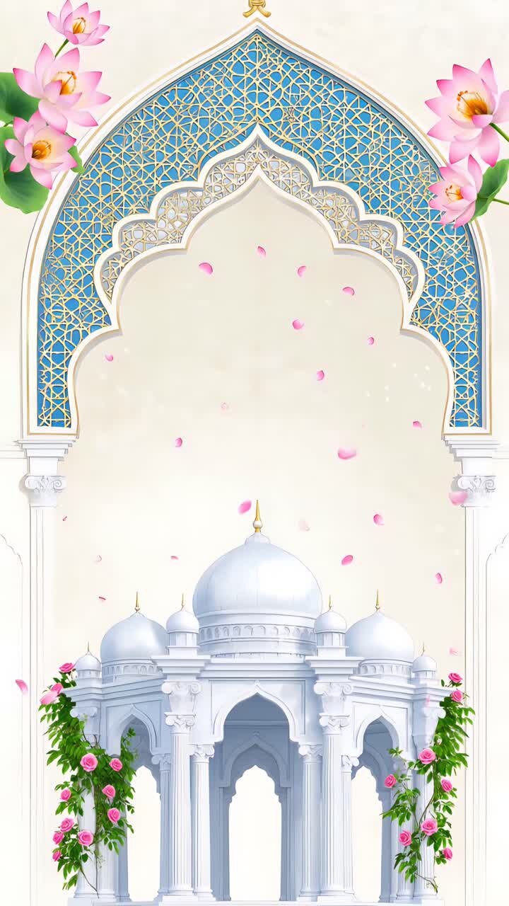 Sfondo Arco Nuziale Islamico con Loto Floreale e Padiglione Elegante 4K