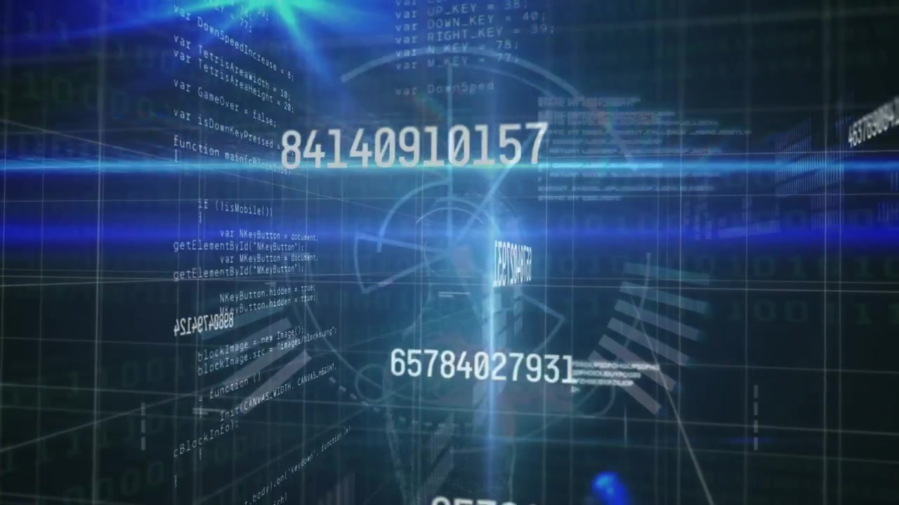 Animation of data processing over scope scanning on black background