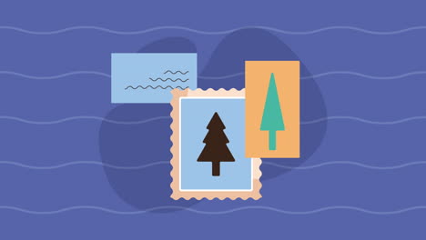 postal service stamps with pine tree animation