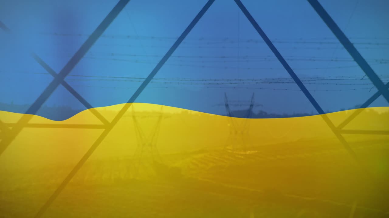 우크라이나의  ⁇ 발의 애니메이션 필드 및 전기 기둥 위에