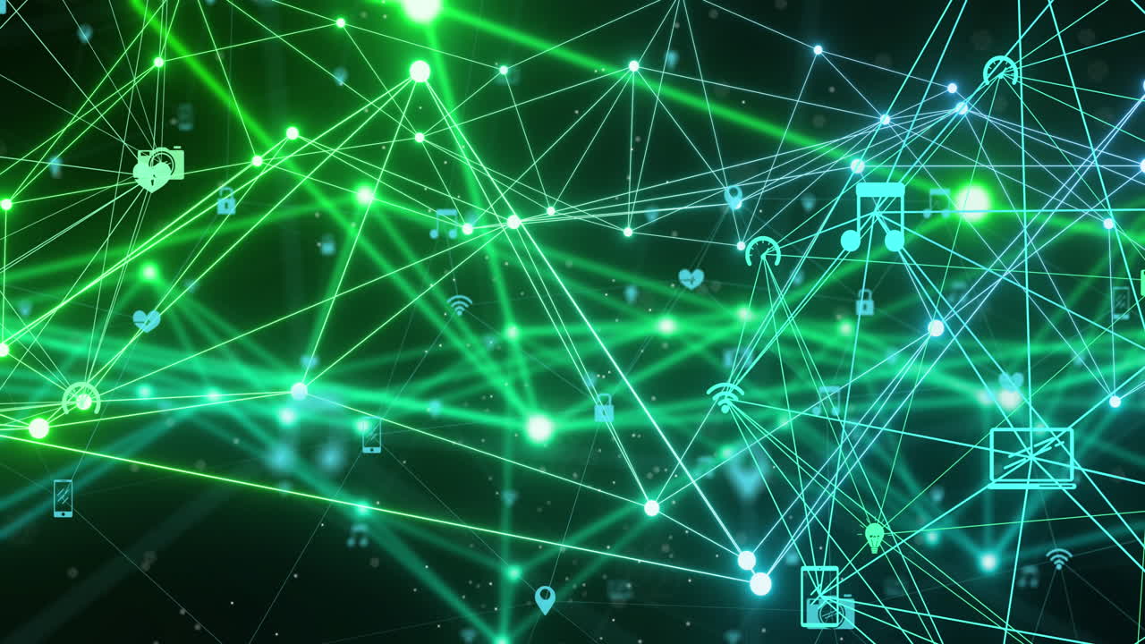 Animation of icons, globe with network of connections