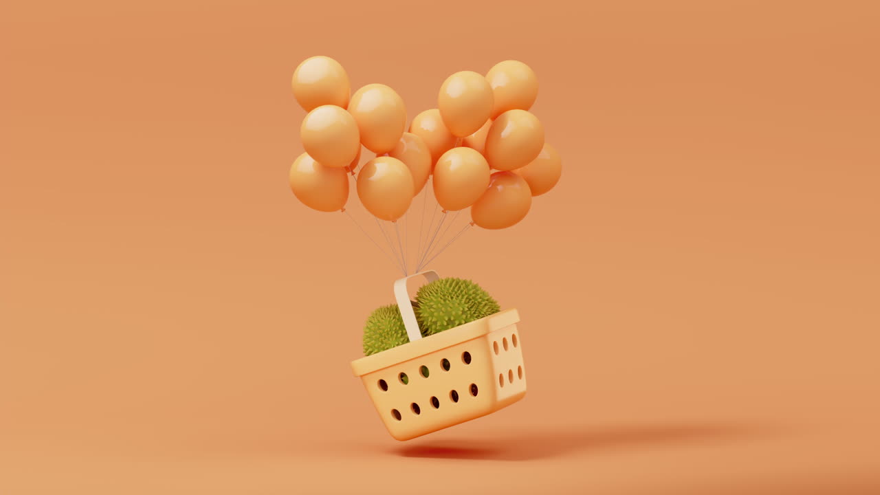 쇼핑 바구니와 함께 듀리안의 루프 애니메이션, 3d 렌더링