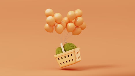 animación de bucle de durian con cesta de compras, renderización en 3d.