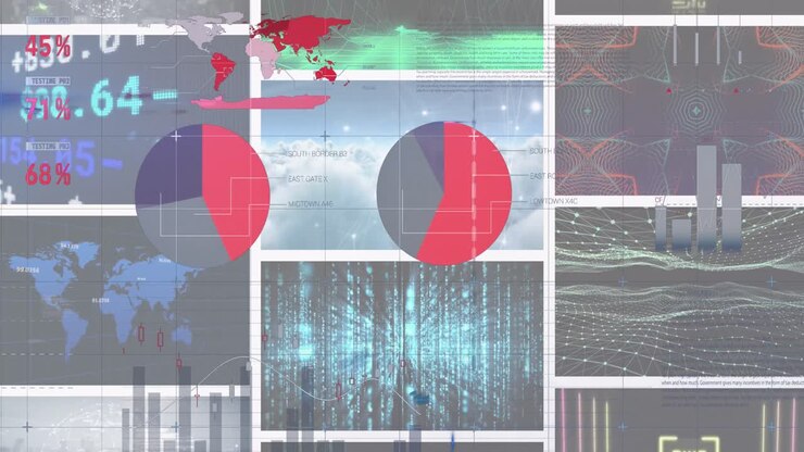 Animation of statistics and data processing over screens