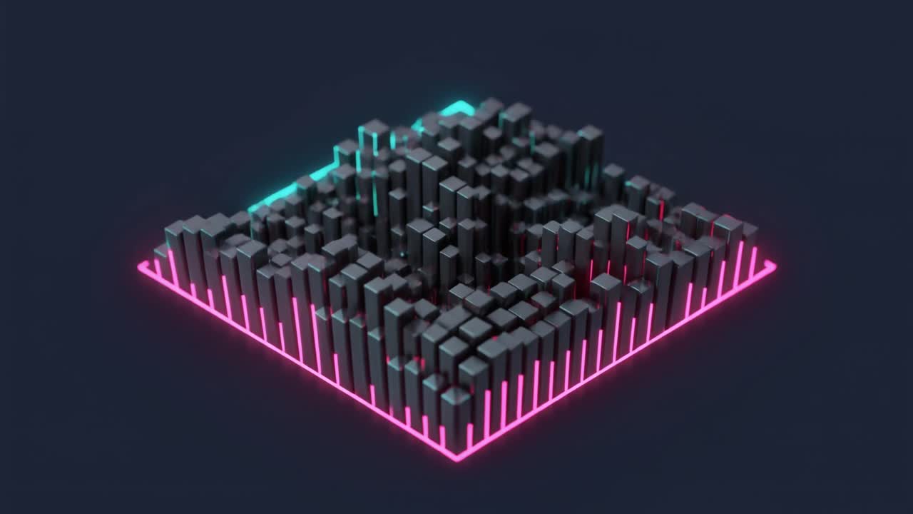 Dynamisk 3D-terningegitter med pulserende neonlys