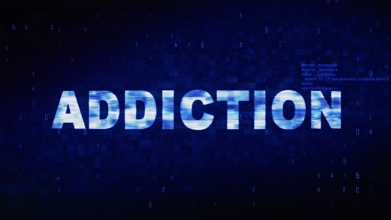 Addiction text digital noise twitch and glitch effect tv screen loop animation background login and