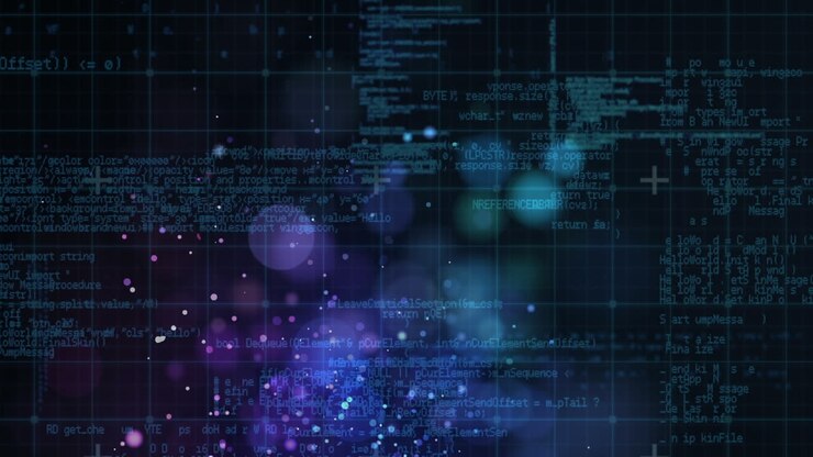 Animation of digital data processing over grid background