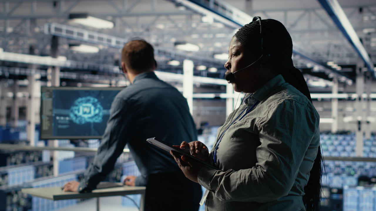 Data Center System Administrator Using Ai On Tablet To Help Customers