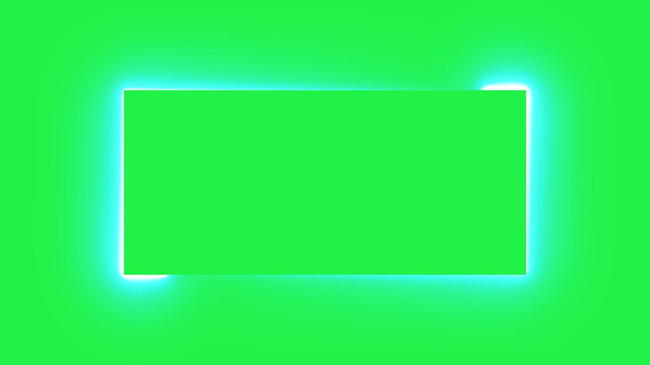 Animation d'un cadre rectangulaire lumineux au néon, isolé sur fond vert.