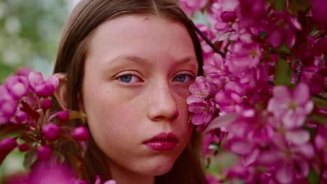 girl in springtime blossom