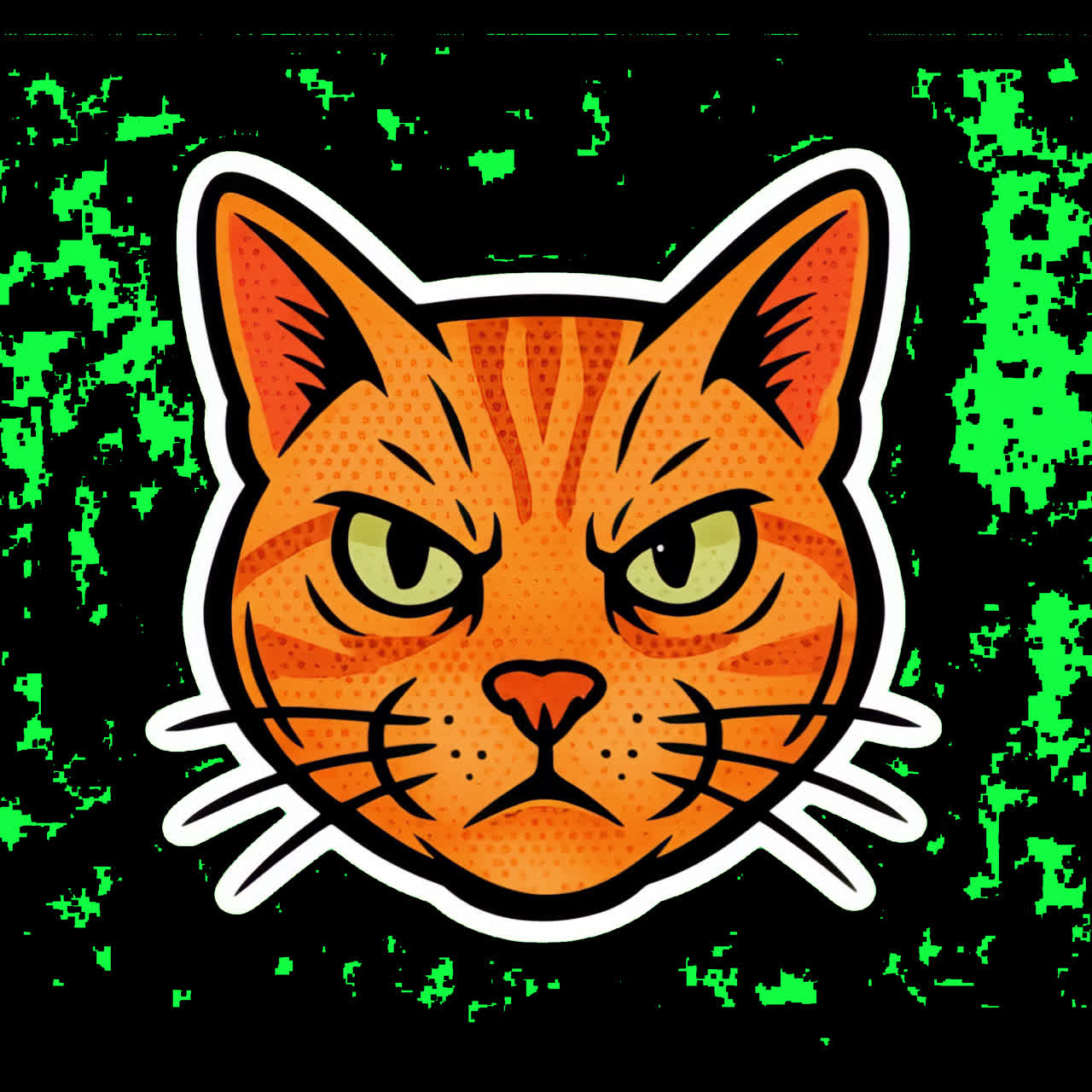 Fierce orange cat illustration sticker animation isolated asset, transparent 4K video, alpha