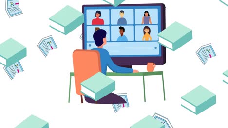 animación de los iconos de los artículos escolares que se mueven sobre un fondo blanco