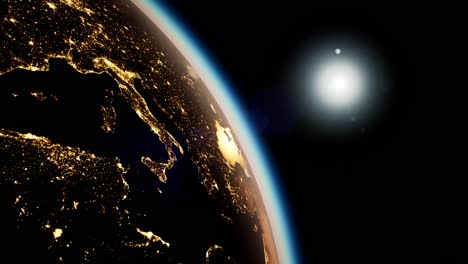 el espacio, el sol y el planeta tierra por la noche