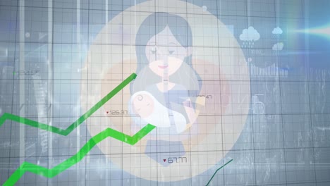 Animation-Der-Finanzdatenverarbeitung-über-Mutter-Mit-Baby