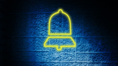 animation of glowing neon bell notification icon on brick wall