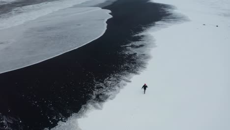 drone shot for the main walking on the coast in iceland