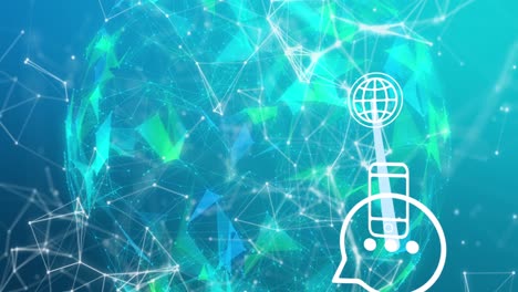 animación de teléfonos inteligentes y conexiones con iconos tecnológicos en todo el mundo sobre fondo azul