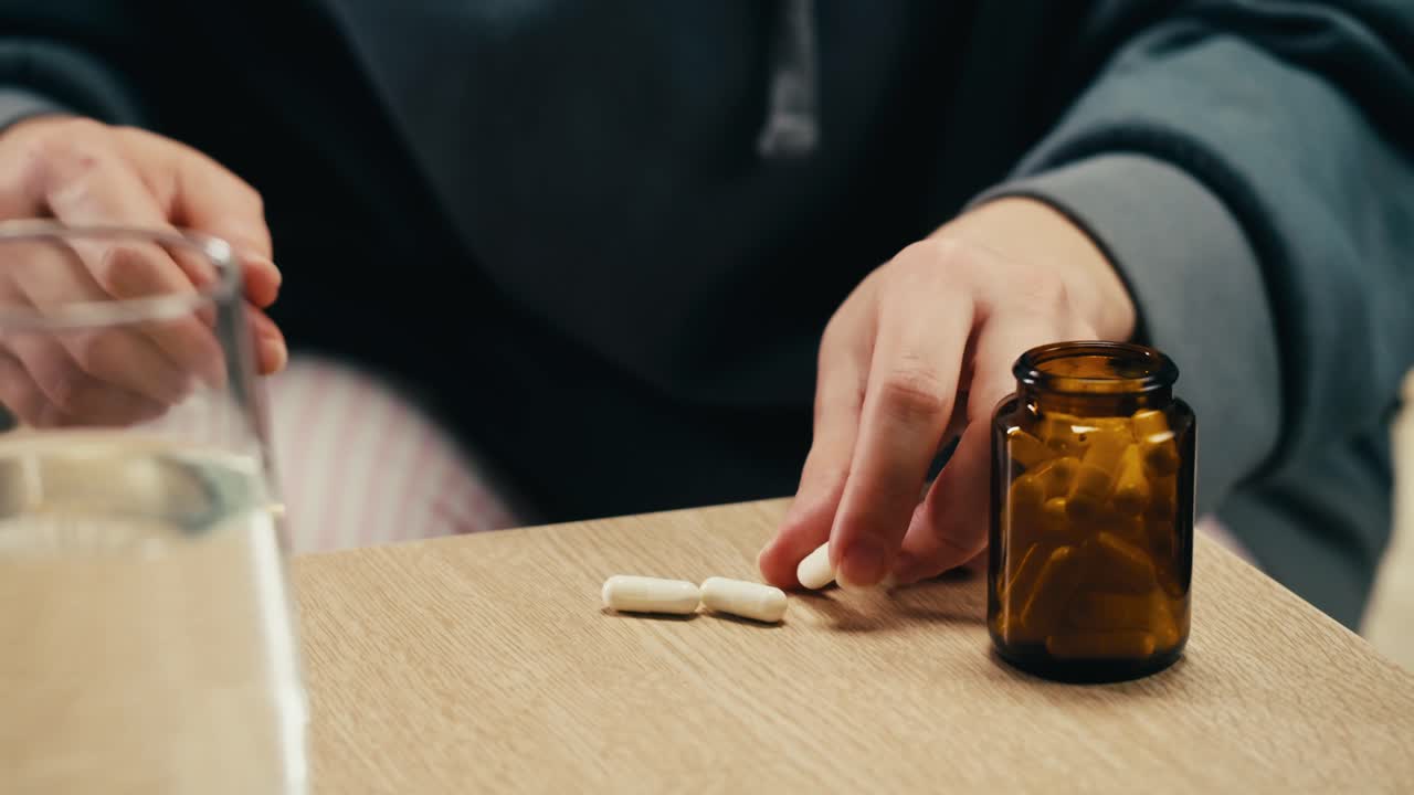 물과 함께 약을 복용하는 사람