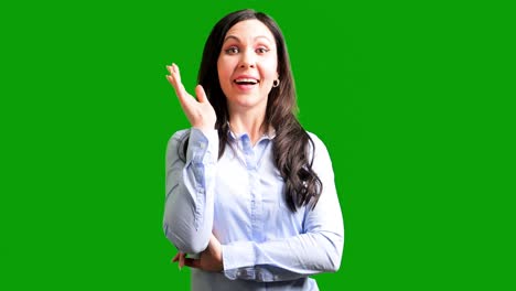 Close-Up of Pretty Young Business Woman Having an Idea in Front of Green Screen
