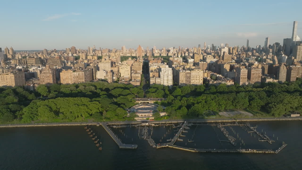 Aerial view of New York City's Upper West Side. Shot on a summer day
