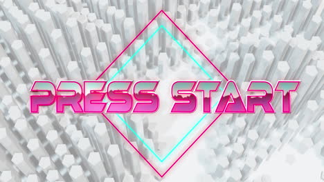 ⁇ 색 3d 기하학적 움직이는 모양 위에 프레스 시작 텍스트의 애니메이션