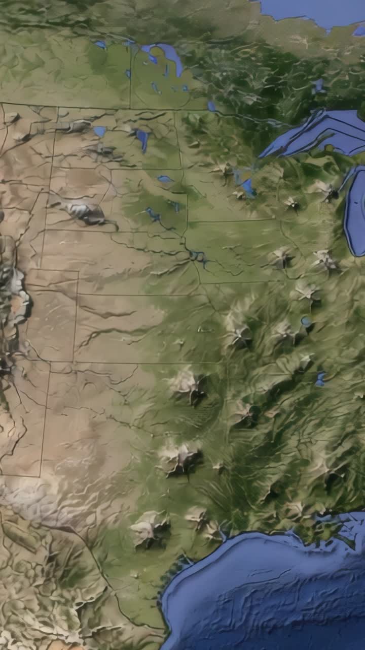 Vertical video: Opening 3D map of North America rotating eastward on globe, with Rocky Mountains