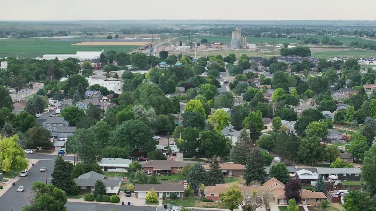Johnstown Colorado establishing shot orbital pano of the whole city