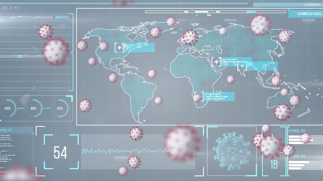 코로나 19 세포의 애니메이션과 세계 지도에 대한 데이터 처리