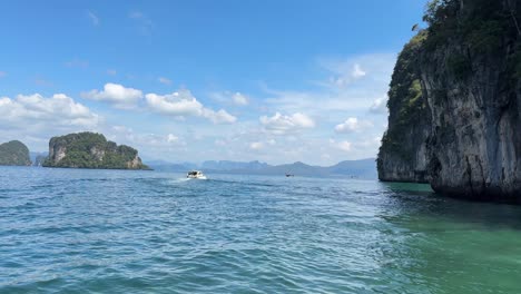 andaman sea boat ride pov limestone cliffs perfect holiday weather trip explore