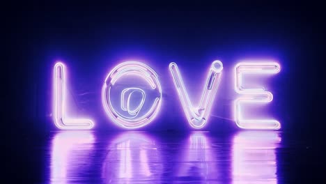 flickering neon sign displaying the word love glows against a dark background, creating a romantic atmosphere