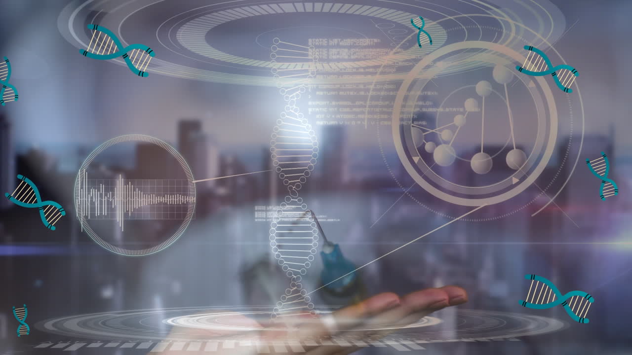 백신을 손으로 처리하는 데이터 처리의 애니메이션