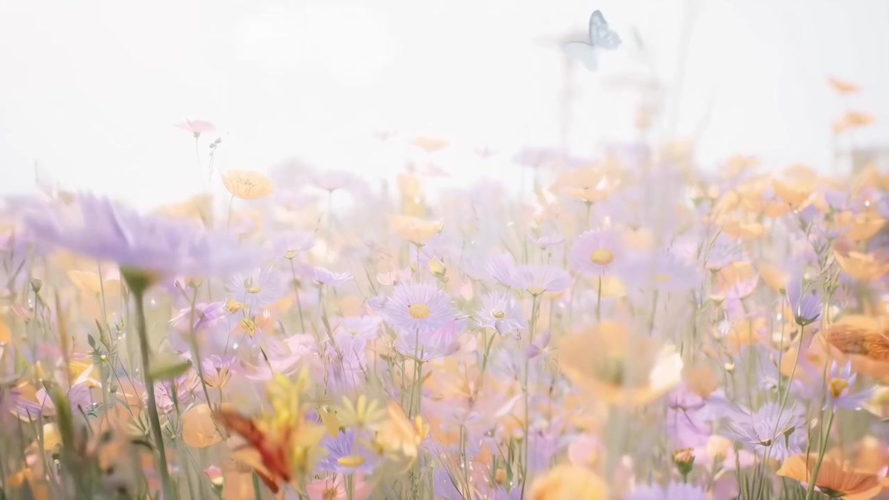 Butterflies Flying Over a Field of Colorful Wildflowers