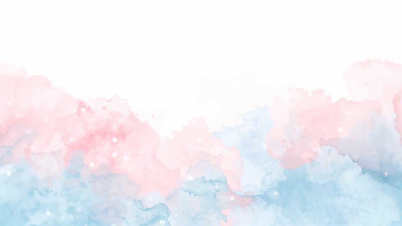 Playback starting pastel pink-blue wash growing, shifting lower frame, paper sparkles for overlay