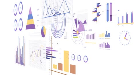 animación de estadísticas y procesamiento de datos financieros sobre fondo blanco