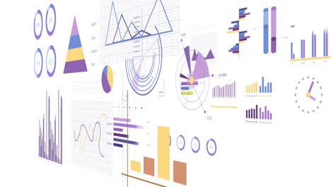 animation of statistics and financial data processing over white background